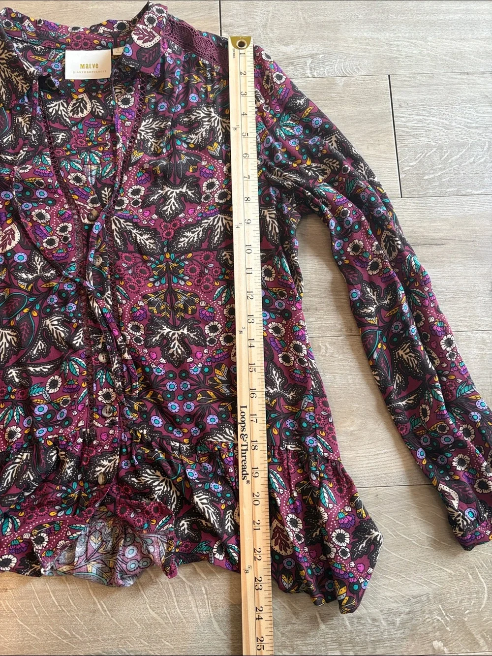 MAEVE Anthropologie Plum Floral Ruffle-Hem Button Blouse Size Small - Picture 5 of 9